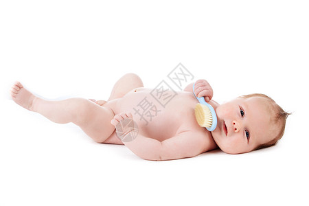 可爱的婴儿肖像白色背景的漂亮小男孩一个月的婴儿笑高清图片素材