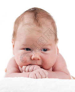 可爱的婴儿肖像白色背景的漂亮小男孩一个月的婴儿纯真高清图片素材