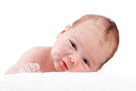 可爱的婴儿肖像白色背景的漂亮小男孩一个月的婴儿美丽的高清图片素材