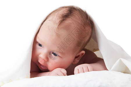 可爱的婴儿肖像白色背景的漂亮小男孩一个月的婴儿蹒跚学步的孩子高清图片素材