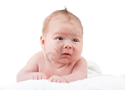 可爱的婴儿肖像白色背景的漂亮小男孩一个月的婴儿软的高清图片素材