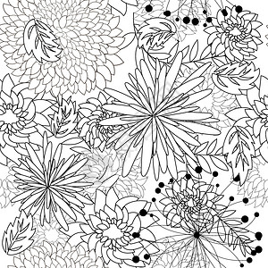 黑白复古无缝矢量花卉图案设计背景图片