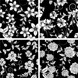 复古黑色无缝矢量花卉图案设计背景背景图片