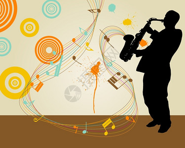 男人吹萨克斯JazzSaxphonist逆向主题用于设计途的矢量插图插画