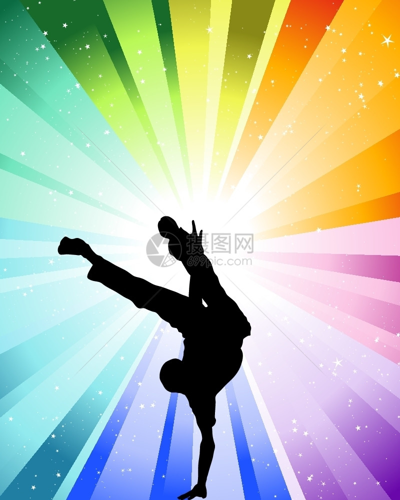节日彩色射线和星的制动舞者用于设计途的矢量插图图片