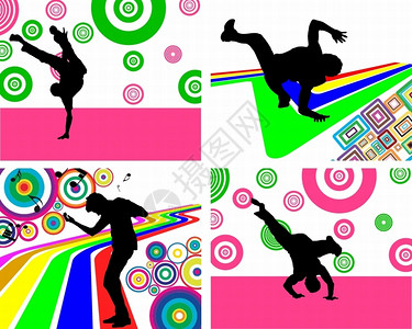迪斯科舞者主题集用于设计途的矢量插图图片