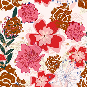 复古彩色无缝矢量花卉图案设计背景背景图片