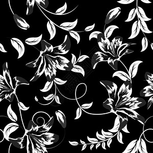 复古黑色无缝矢量花卉图案设计景图片