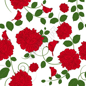 复古红色无缝矢量花卉图案设计背景图片