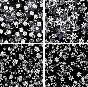 黑色复古无缝矢量花朵图案矢量设计元素背景图片