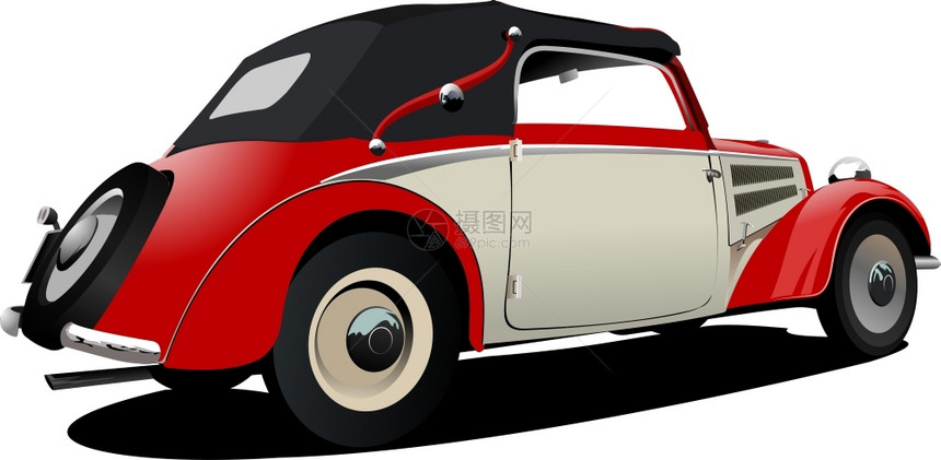 红白50年的出租汽车在路上矢量插图图片