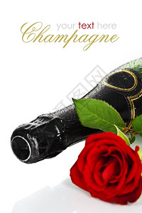浪漫的静止生活香槟和美丽的红玫瑰在白色之上易移动文字图片