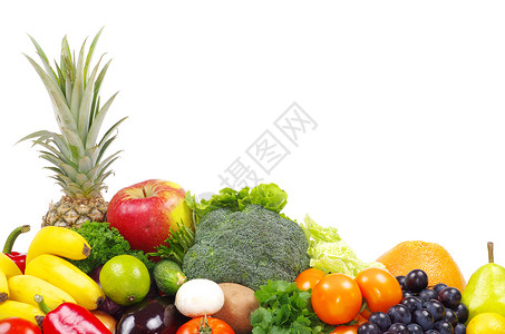 白孤立的新鲜水果和蔬菜图片