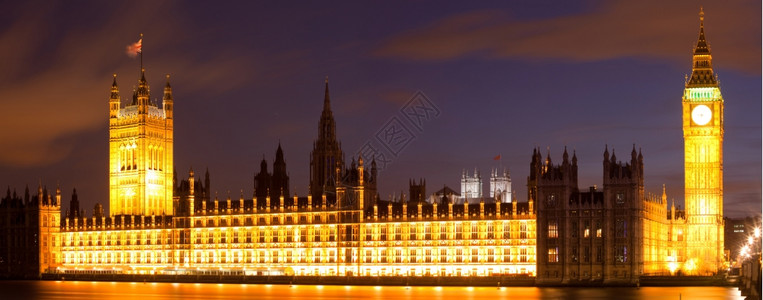 英国伦敦夜间全景市议会院和威斯敏特市大宾图片