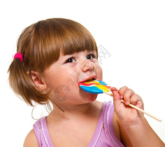 可爱的小女孩吃彩色棒糖图片