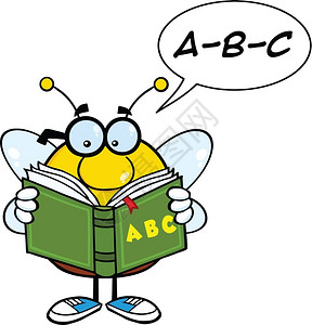 读ABC书的PodgyBee卡通Mascot字元图片