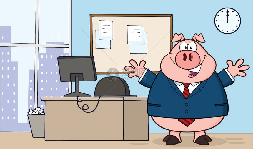 实业家Pig卡通Mascot办公室图片