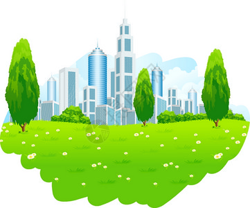 卡通绿色城市自然景观图片