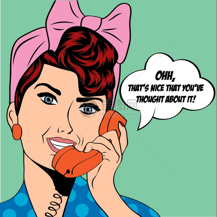 女在电话上聊天用矢量格式的流行艺术插图图片