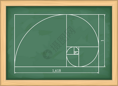 黑板线黄金螺旋分割矢量图插画