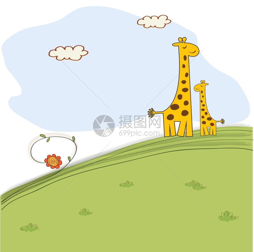 长颈鹿及其婴儿在大自然中矢量说明图片