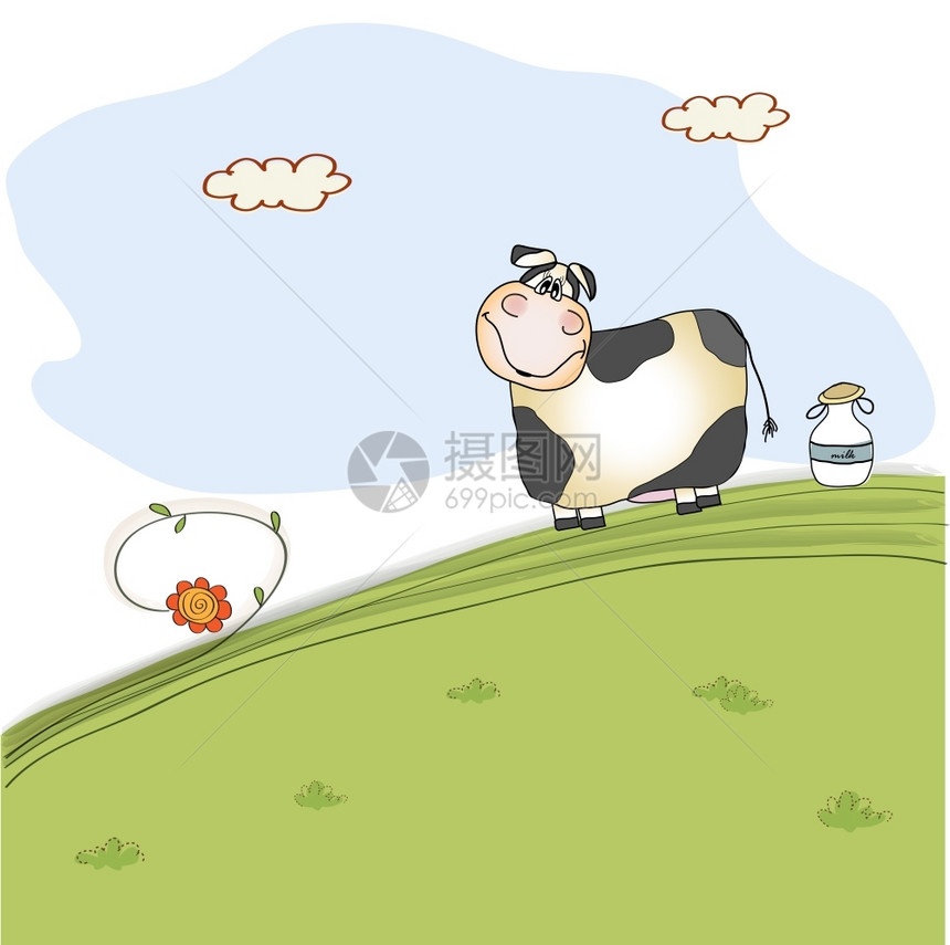 草地上的可爱牛矢量插画图片