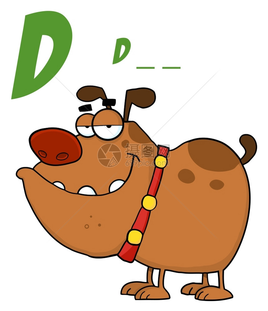 带字母D的棕色狗漫画字符图片