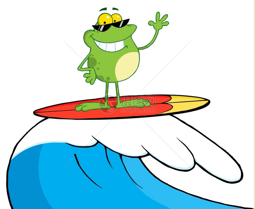 卡通可爱冲浪时快乐的青蛙图片