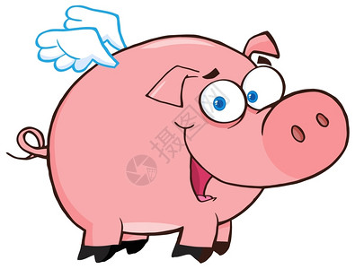 飞猪快乐的猪飞翔插画