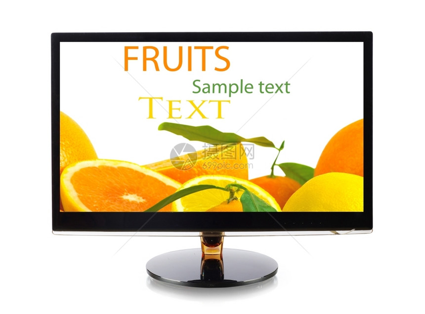 显示器中的水果在白色上与外界隔绝图片