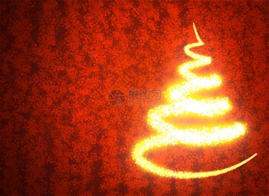 红色背景的金圣诞树摘要图片