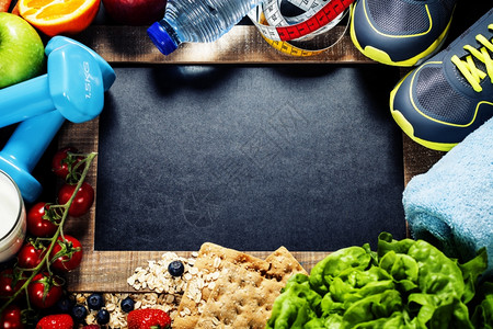 体育和饮食物的不同工具体育健康和饮食概念图片