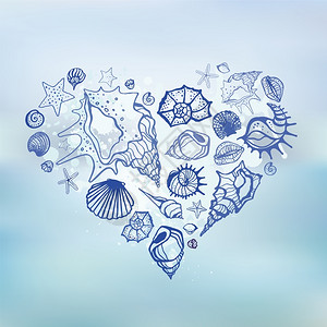 心形光卡通心形贝壳海螺元素插画