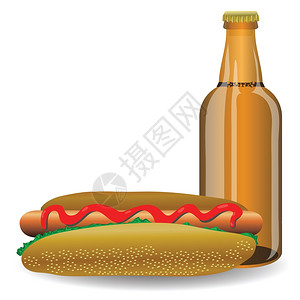 用新鲜热狗和啤酒瓶来展示你的设计图片