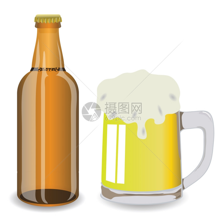 用啤酒瓶和杯子展示多彩的插图来设计你图片