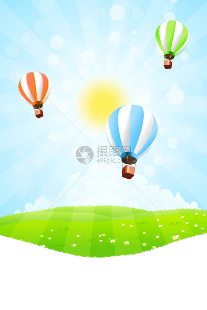 天空中的热气球矢量背景图片