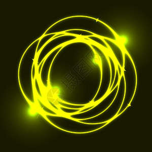 黄色旋转光效黄色等离子圆环影响背景鱼群矢量插画
