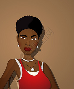 一个女孩肖像一个穿红裙子的美丽黑人女孩肖像插画