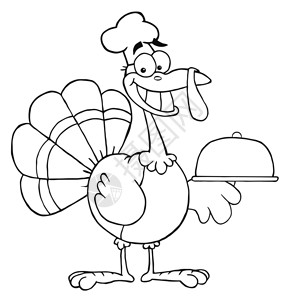 感恩节火鸡厨师欢乐的土耳其厨师服务于一盘插画