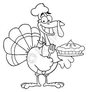 感恩节火鸡厨师配着南瓜派的快乐土耳其厨师插画