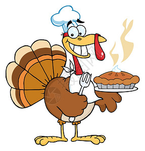 感恩节火鸡厨师带南瓜派的土耳其大厨快乐插画