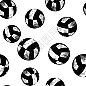 黑白排球无缝图案矢量插图图片