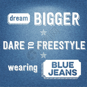 敢拼敢闯梦想更大敢于自由式穿着蓝色牛仔裤插画