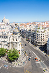 在西班牙首都马德里西班牙欧洲的主要购物街GranVia的空中观察图片