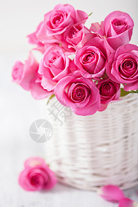 美丽的粉色玫瑰花篮子束图片