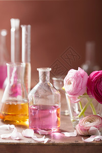配有花和鲜瓶的彩虹形雪和芳香疗法的背景图片