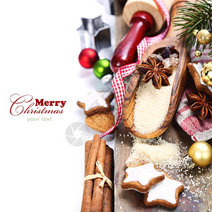 圣诞烘烤用的香料和棕色糖图片