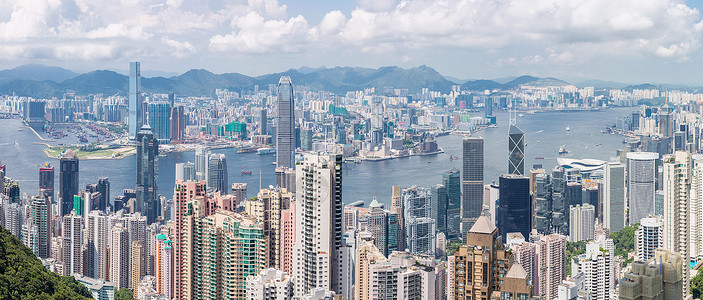 全景来自维多利亚峰的香港天际线图片