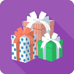 礼品盒矢量矢量平方图标配有彩带弓的色礼品盒插画
