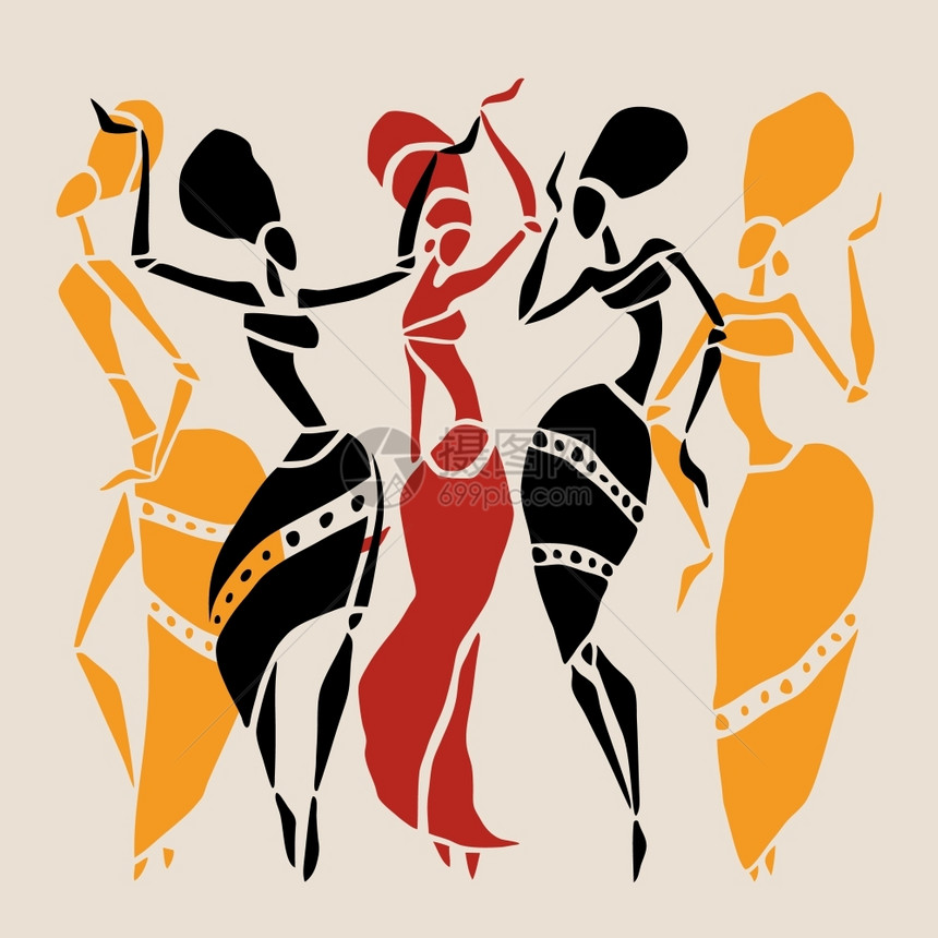 非洲舞蹈家的数字种族风格的女舞蹈家矢量说明图片